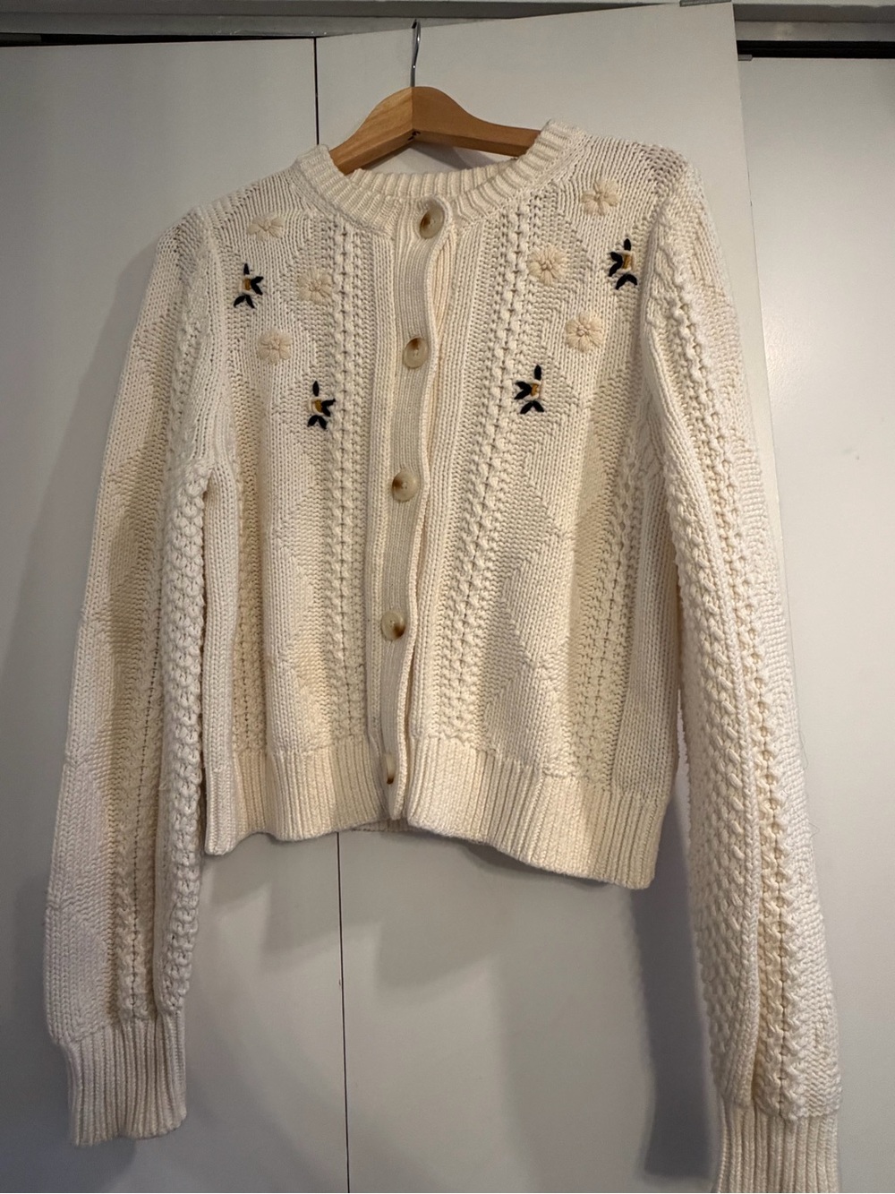 Per Una Cream Cable-Knit Button Cardigan Sweater